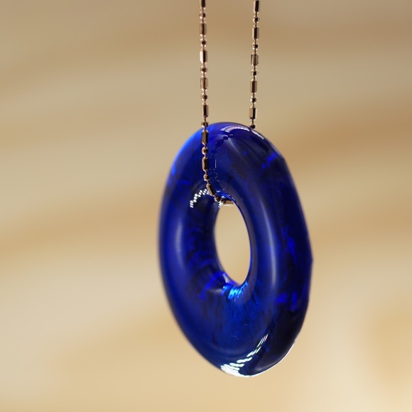 Wine Glass Necklace Cobalt Blue Upcycled Jewelry Sustainable Handmade Seaglass - Picture 8 of 9